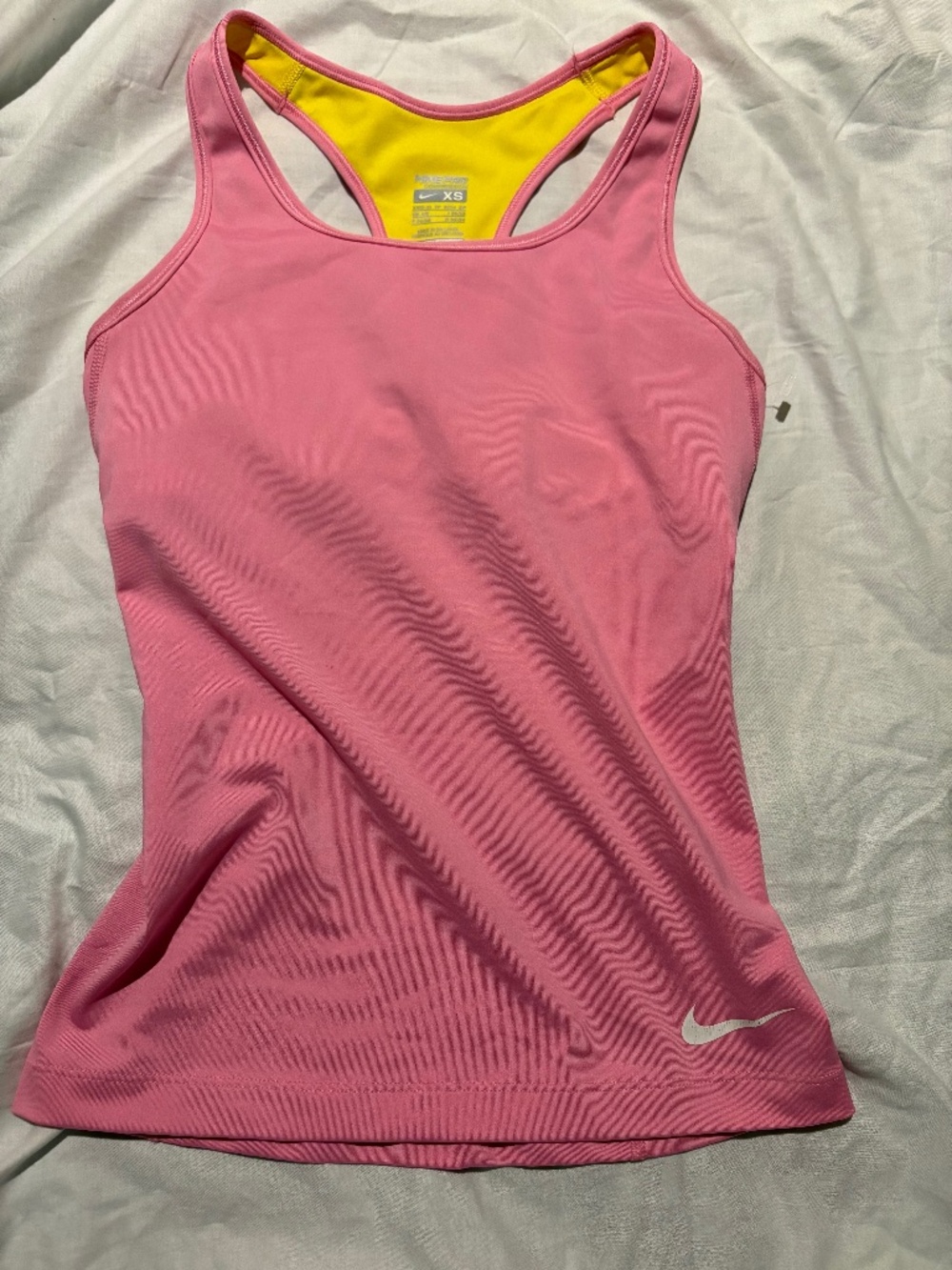 Nike Pro Compression Tank Top Built-In Sports Bra Pink Yellow Dri-Fit XS